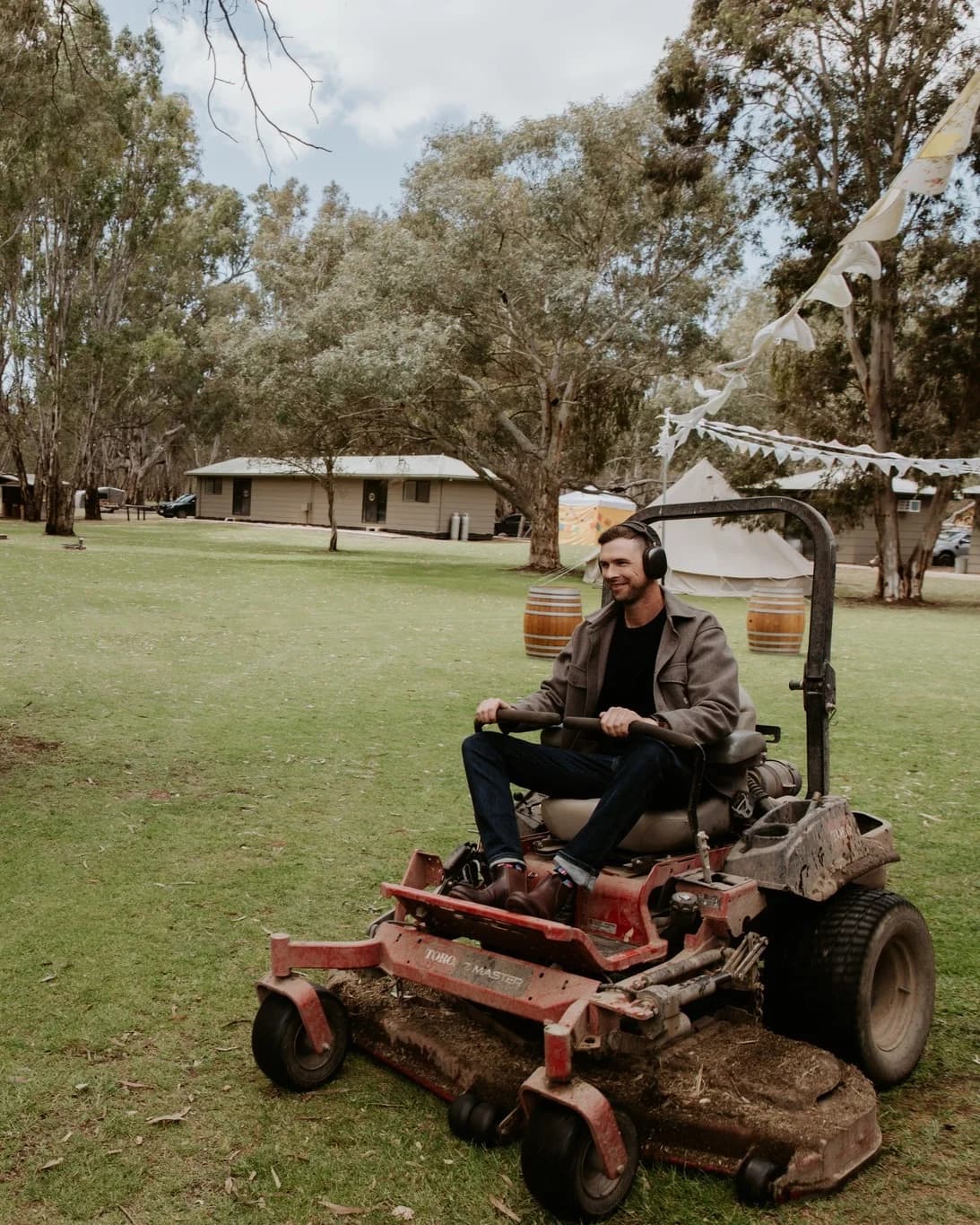 John mowing the lawns at The Paddock